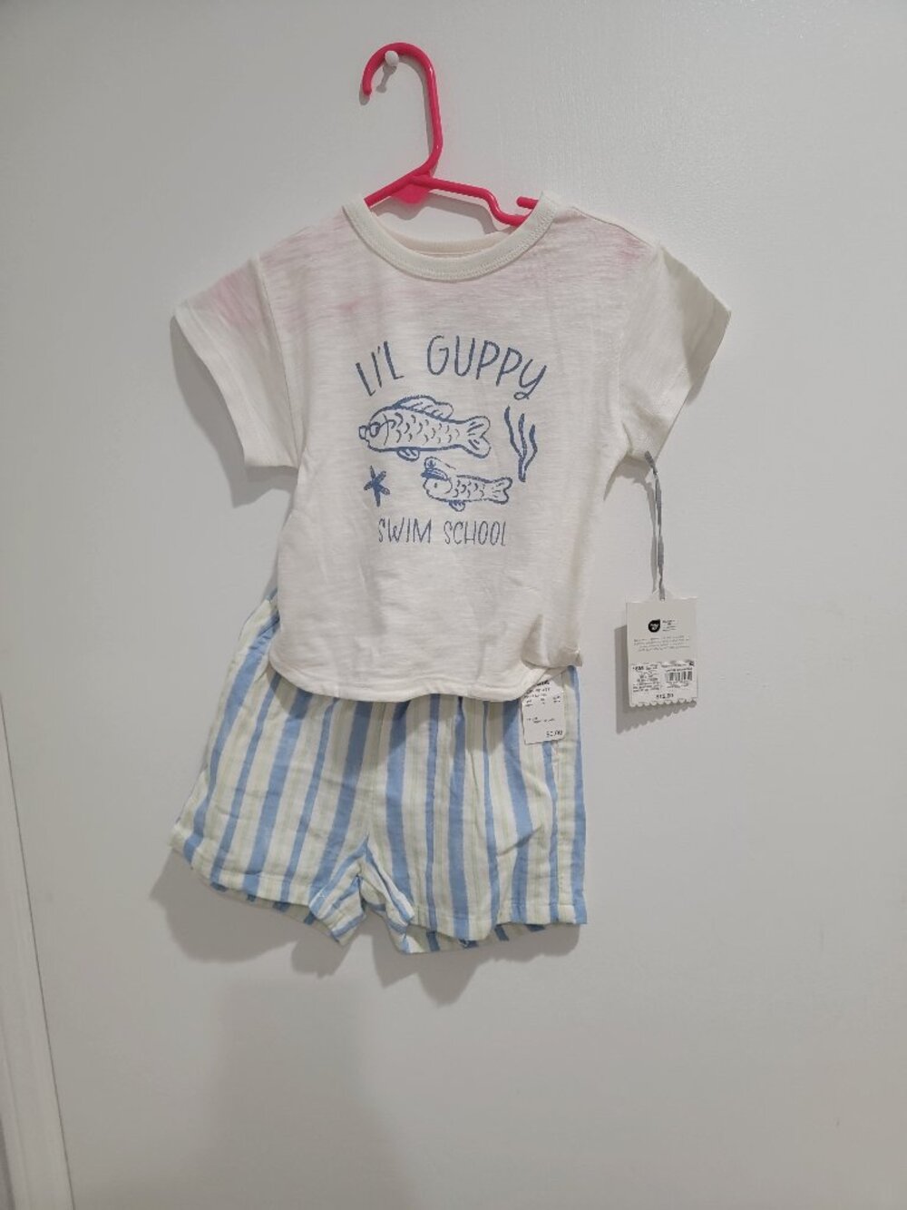 Baby Boys' "Lil Guppy" Graphic T-Shirt and Striped Shorts Set - Cloud Island